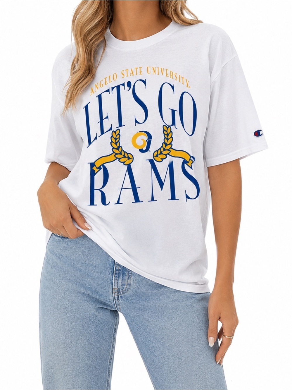 Champion Angelo State University Let’s Go Rams Graphic Tee White XL NWT